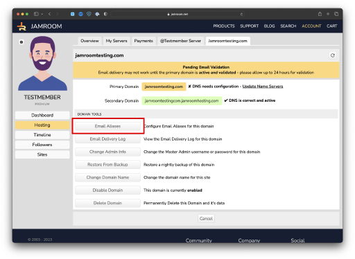 Accessing the Email Aliases Tool