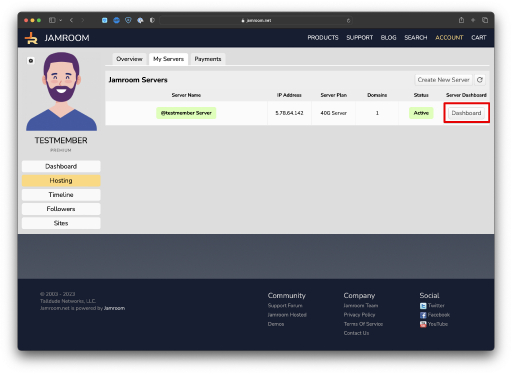Open the Server Dashboard