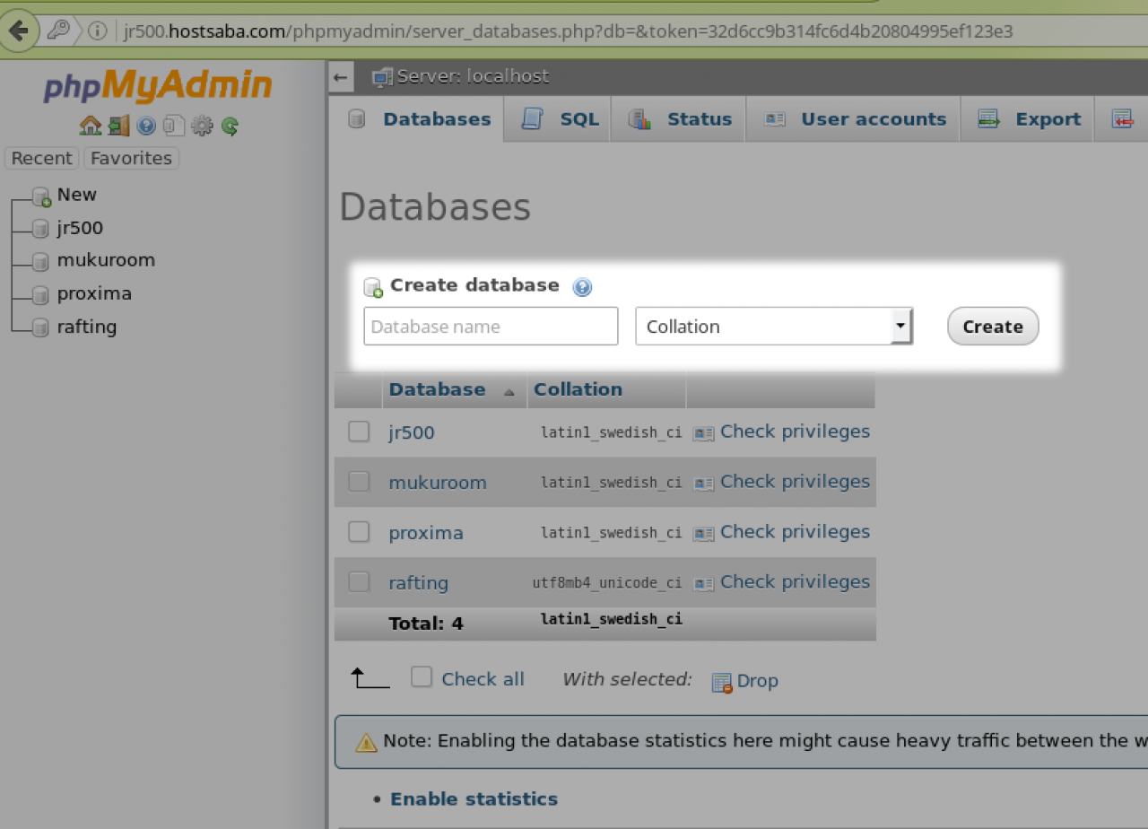 Create a MySql Database for your Jamroom Install