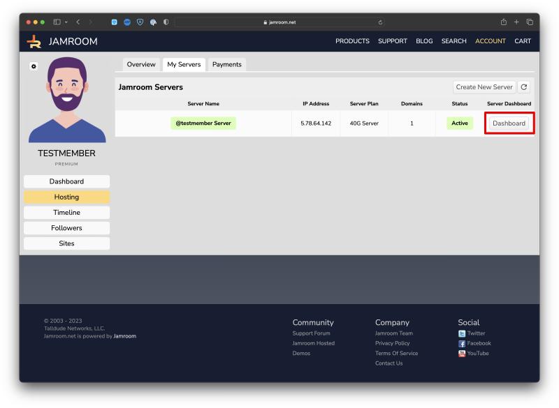 View the Dashboard for the server you want to upgrade