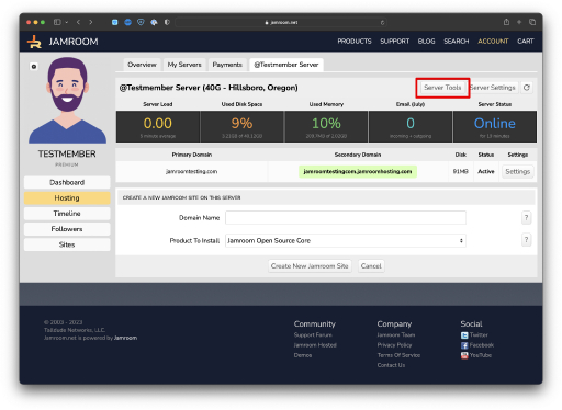 Enter the Server Tools section